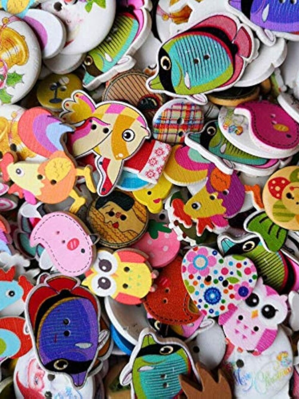 Assorted 100pcs Mix Sizes Styles Colors Wood Buttons Craft Sewing Buttons